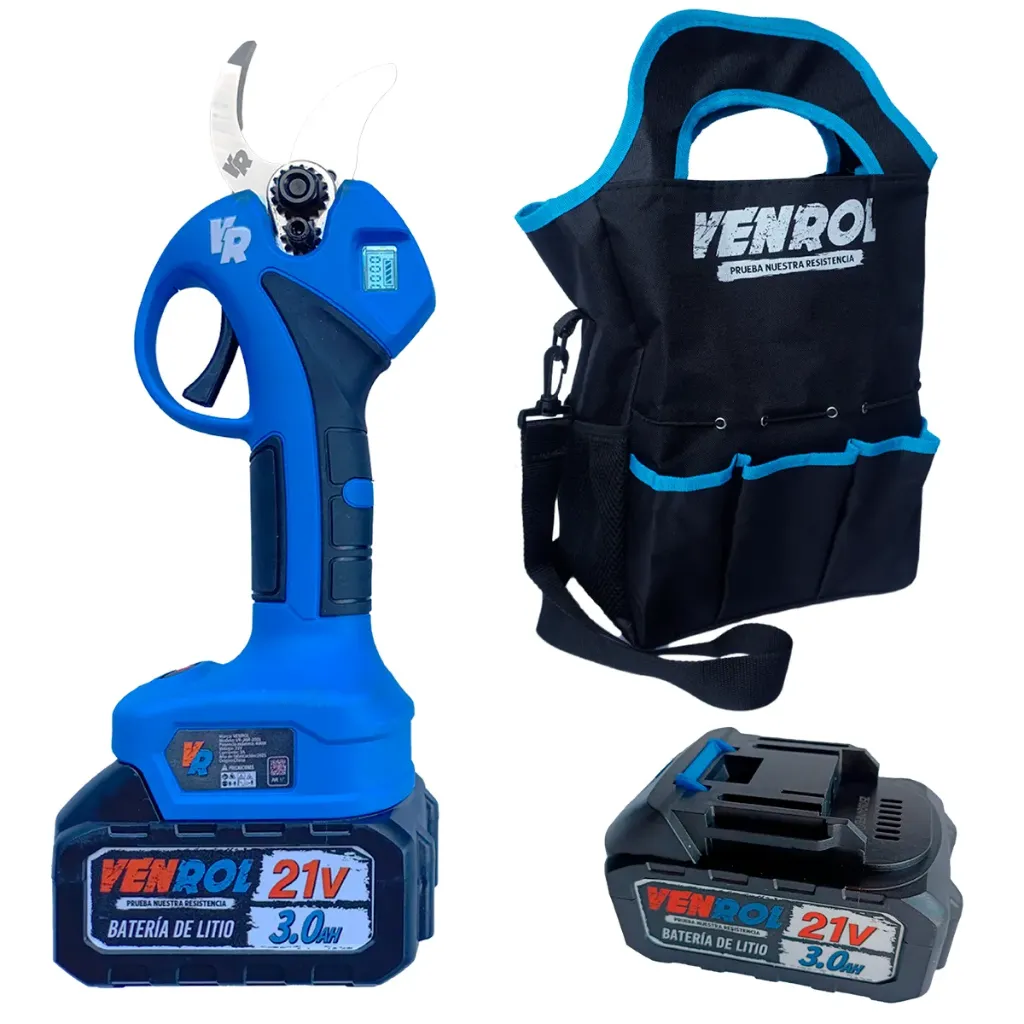 COMBO TIJERA A BATERIA+BOLSO JARDINERO + BATERIA ADICIONAL